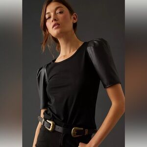 By Anthropologie Black Faux Leather Top Size XL